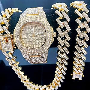 luxury golden Watch Bracelet & Necklace