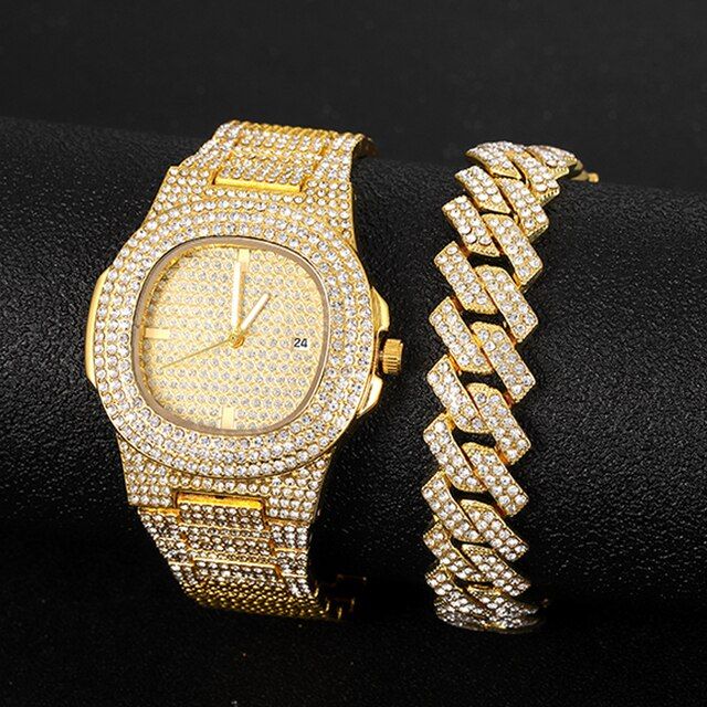 luxury golden Watch Bracelet & Necklace